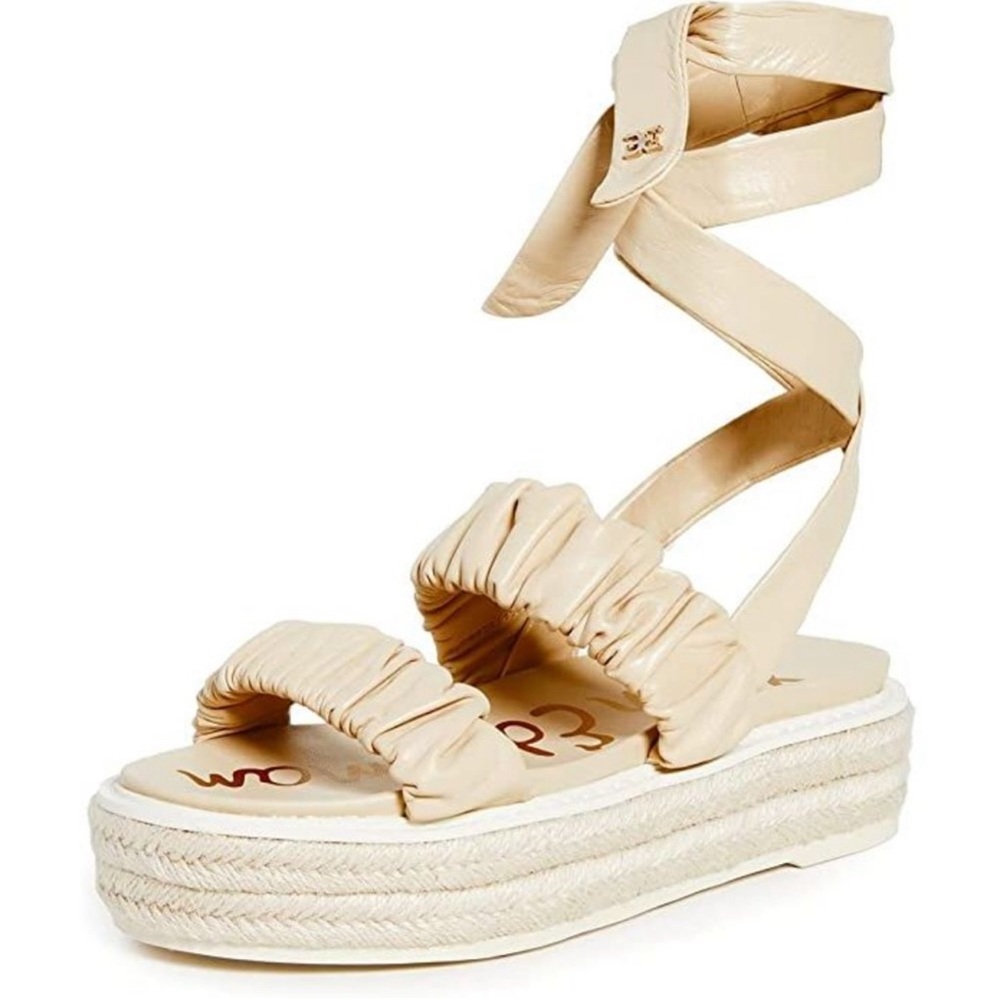 Sam Edelman Kerin Ankle-Tie Ruched Leather Espadrilles 🌸